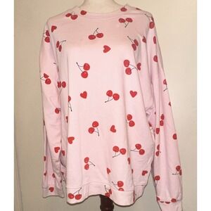 Grayson Threads Pink Cherry Heart Graphic Crewneck Pullover Sweatshirt XXL Plus